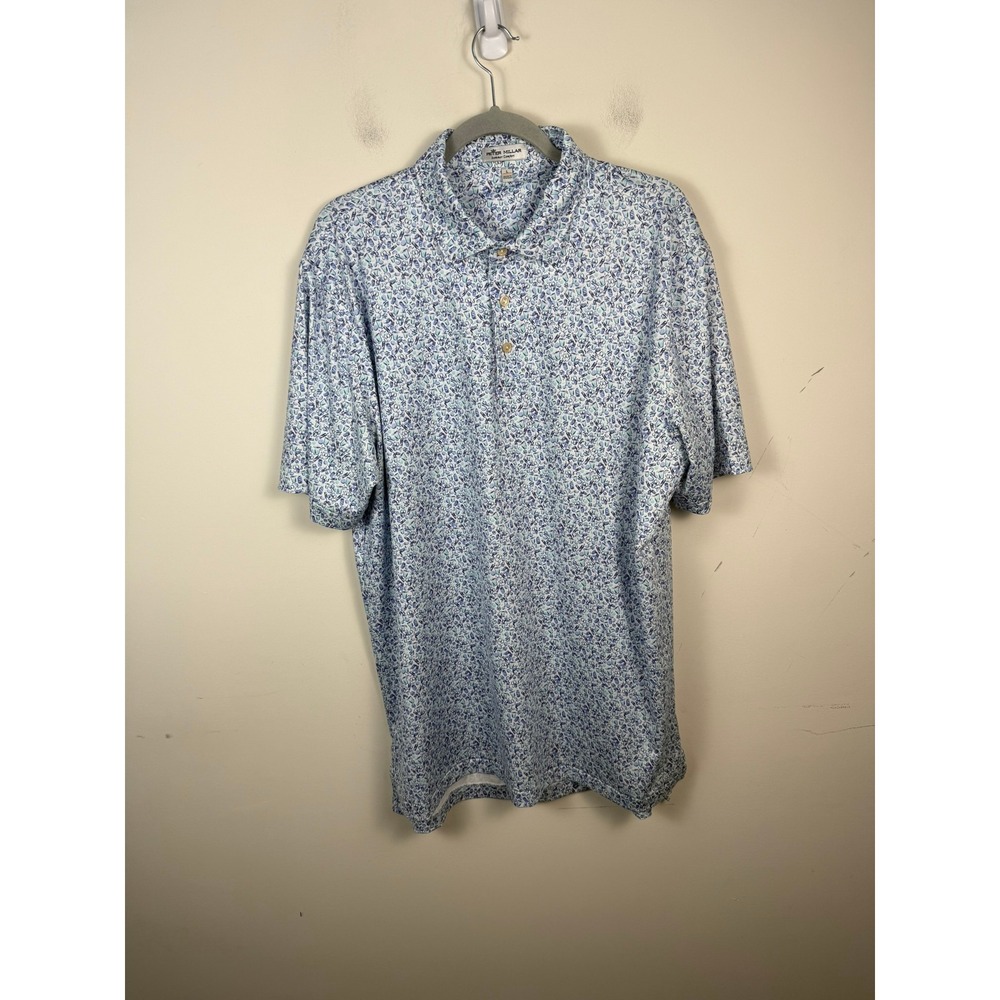 Peter Millar Summer Comfort Mens XL Blue Cocktail Print Performance Golf Polo